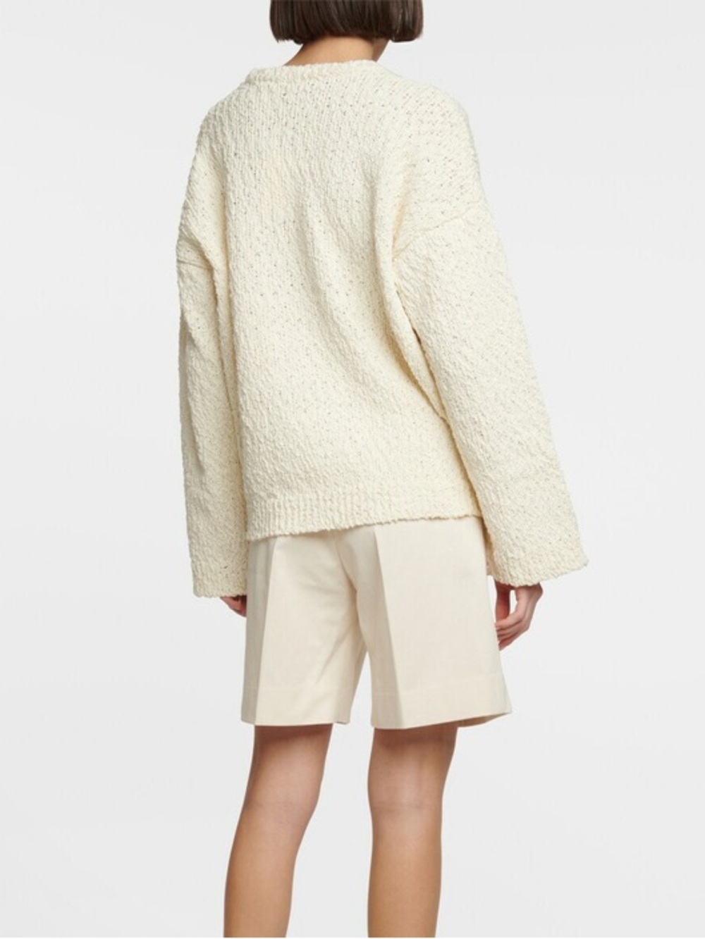 Toteme Cream Boucle Knit Cotton Crewneck Sweater - Picture 3 of 10